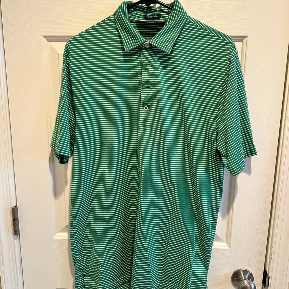 Polo Golf Ralph Lauren Vintage Lisle Green White Striped Polo Mens S/S Sz M